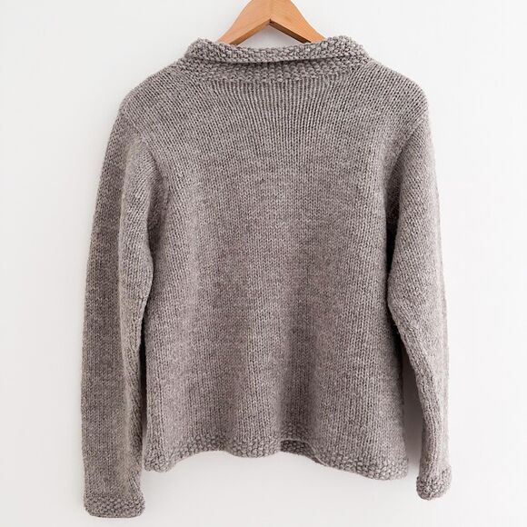 Hand Knit Taupe Cardigan Sweater Button Front Chunky Wool Knit Size S/M - Picture 6 of 9